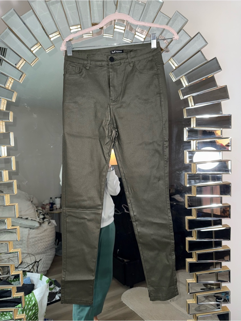 Faux Leather Olive Skinny Mid-Rise Pants